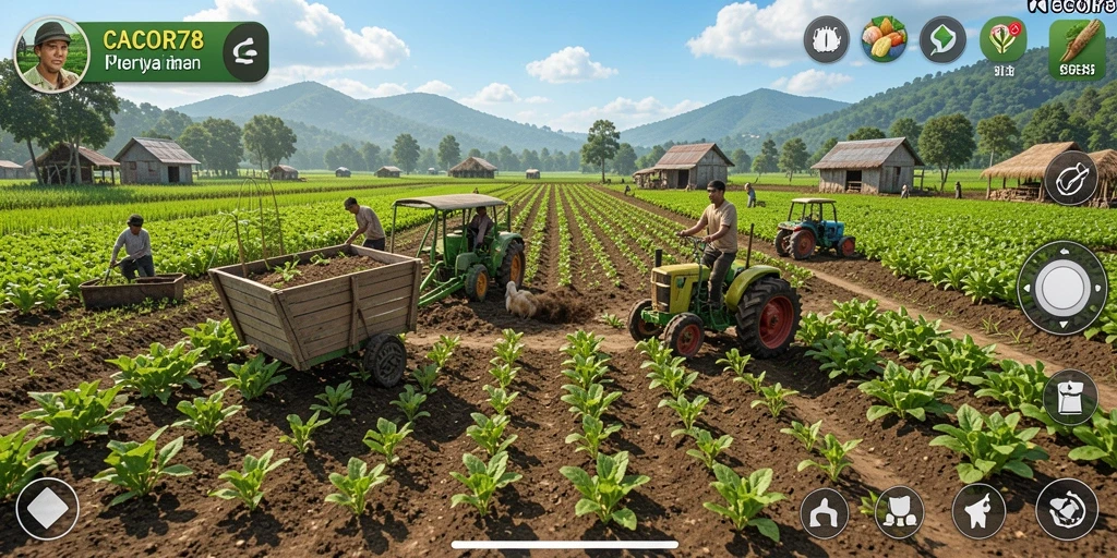 Screenshot CACOR78 menampilkan gameplay pertanian yang interaktif dan menarik.
