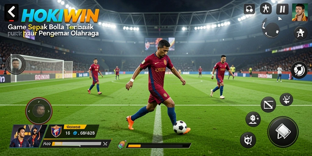 Gameplay HOKIWIN menampilkan momen-momen penting dalam sepak bola.
