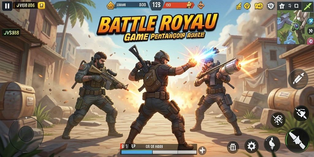 Screenshot JVS88 menampilkan aksi intense dalam pertempuran Battle Royale.