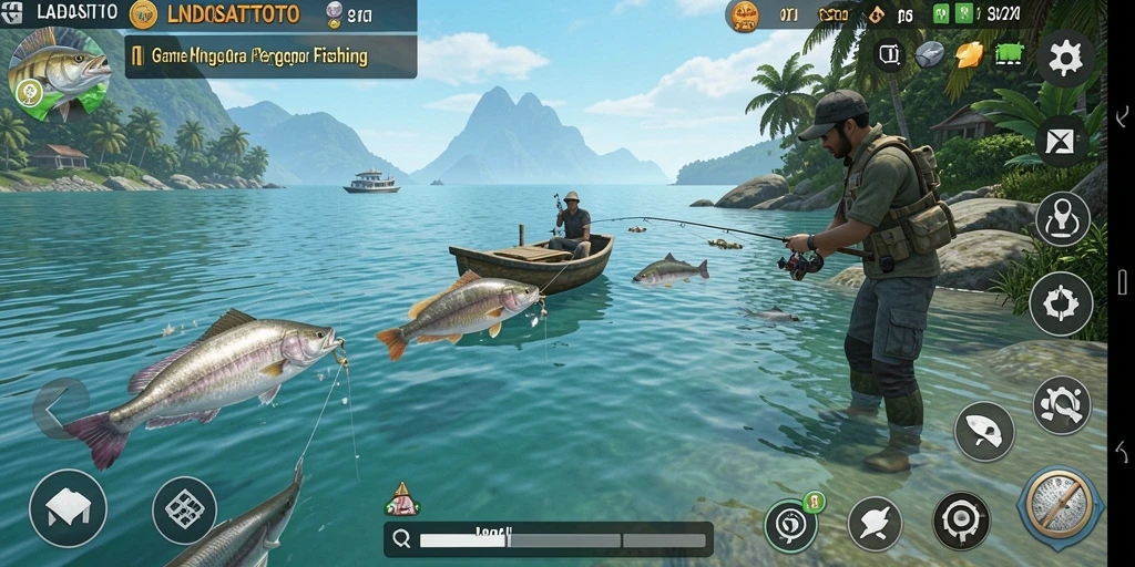 Screenshot gameplay LNDOSATTOTO yang menunjukkan aksi memancing yang mendebarkan.