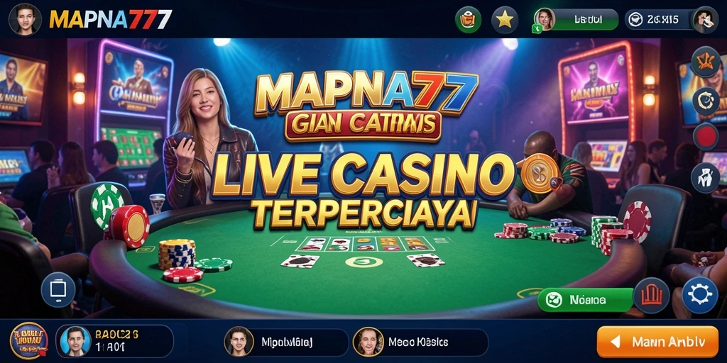 Screenshot gameplay Live Casino MAPNA777 yang menampilkan dealer dan pemain.