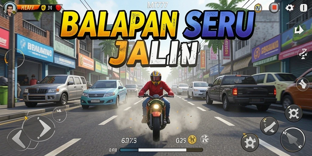 Tampilan balapan intens di MT777 dengan mobil cepat dan trek menantang.