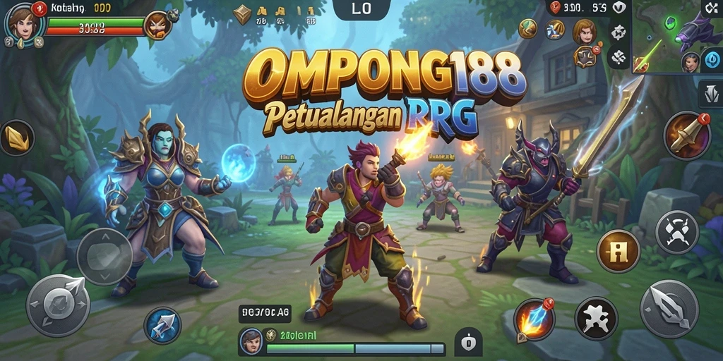 Tampilan gameplay OMPONG188 dengan pertempuran mendebarkan di dunia fantasi.