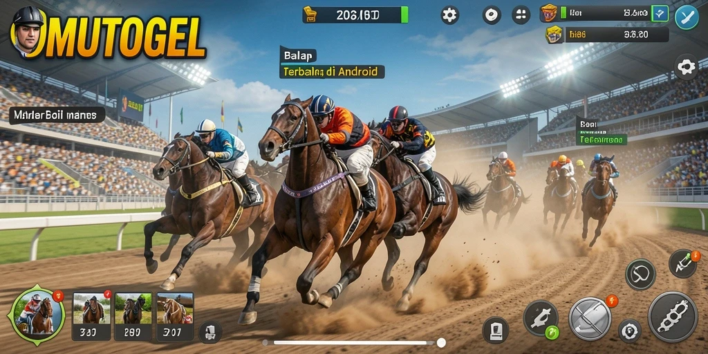 Tampilan balapan seru di OMUTOGEL dengan mobil yang melaju kencang.