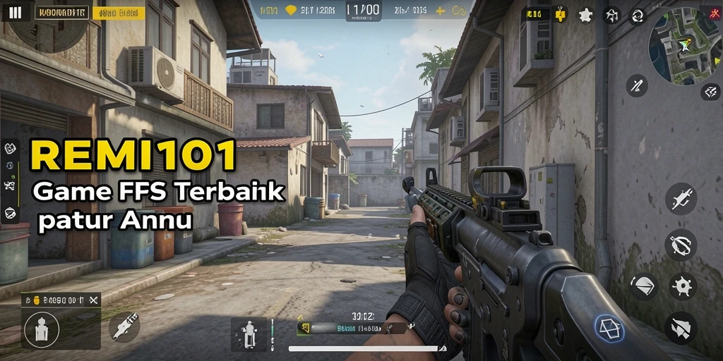 Screenshot menunjukkan aksi seru dalam permainan FPS REMI101.