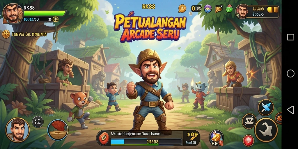 Screenshot utama menampilkan gameplay dinamis RK88 dengan grafis menarik.