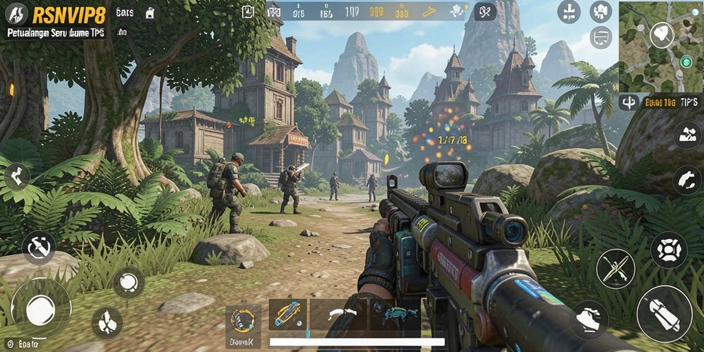 Screenshot gameplay RSNVIP8 menampilkan aksi seru di arena pertempuran TPS.