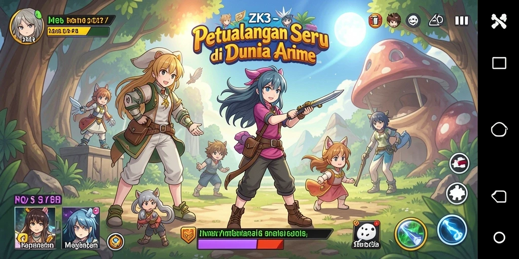 Screenshot gameplay ZK3 dengan karakter anime menarik.